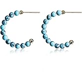 Teppdfann 14K Gold Plated Tiger Eye Turquoise Hoop Earrings Gemstone Stud Earrings for Women Beaded Hoop Earrings for Gift