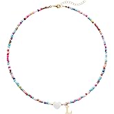 Seensea 26 Letters A to Z Initial Necklace for Women - Colorful Beaded Handmade Choker Rainbow Initial Boho Style - Gift for Women