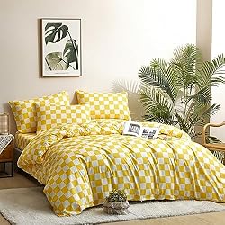 Luxlovery Yellow Checker Comforter Set King Yellow