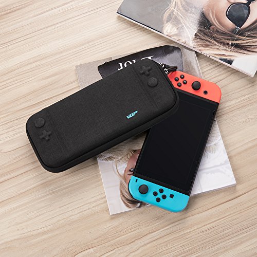 Ultra Slim Carrying Case for Nintendo Switch, VUP Switch Hard Cover Portable Protective Travel Shell for Nintendo Switch Console & Accessories with 8 Game Cartridges and an Accessories Pouch, Black