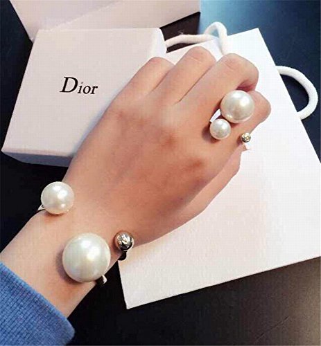 P.phoebus Yellow Gold white Pearl Vintage Crystal Rhinestone Swarovski Pendant Charms Rings Bracelet 925 Sterling Silver Bangle For Women Girls (bracelet)