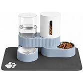 ZBIAOJNU Gravity Cat Feeder 2 Pack Automatic Food Feeder Stainless Steel Water Dispenser Set 360 Degree Rotatable Pet Bowls with Silicone Mat for Cats Small Medium Dogs, Large Capacity(Blue)