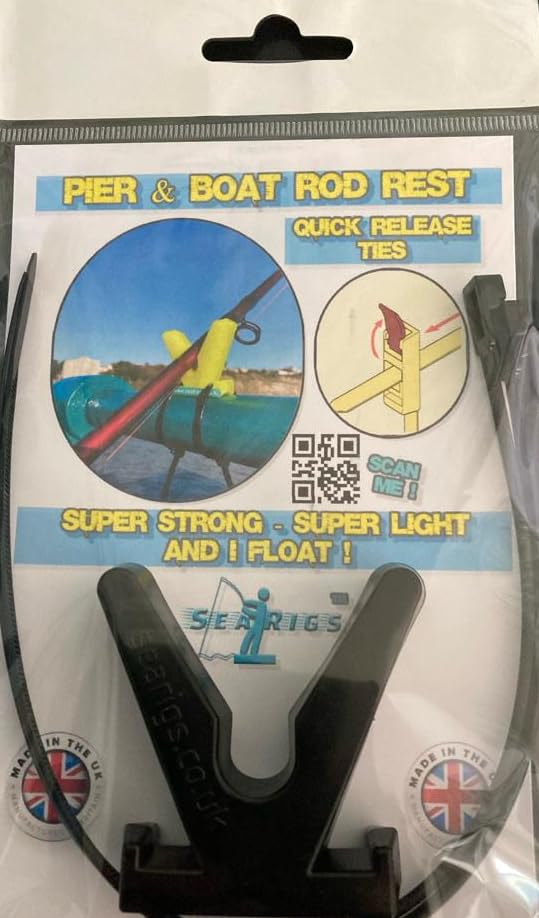 searigs - Sea Fishing V- Rod Rest For Pier & Boat Rail Sea & Coarse zip on - zip off design Yellow White and Black (BLACK)