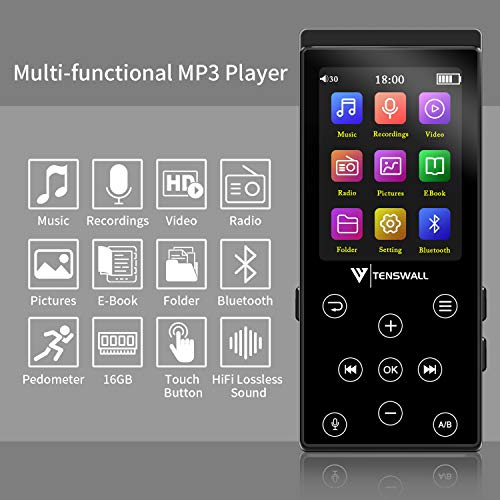 MP3 Player, 16GB MP3 Player with Bluetooth 4.2, Portable HiFi Lossless Sound MP3 Music Player with FM Radio/Voice Recorder/E-book, 2.4'' Screen, Support up to 128GB (Sport Armband, Headphone Included)