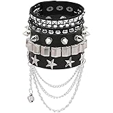 BaBakiak 3Pcs Punk Rock Studded Bracelet Set, Goth Spiked Leather Cuff Bangle, 80s Wristband Bracelets Halloween Accessories Adjustable for Men Women (punk set-4)
