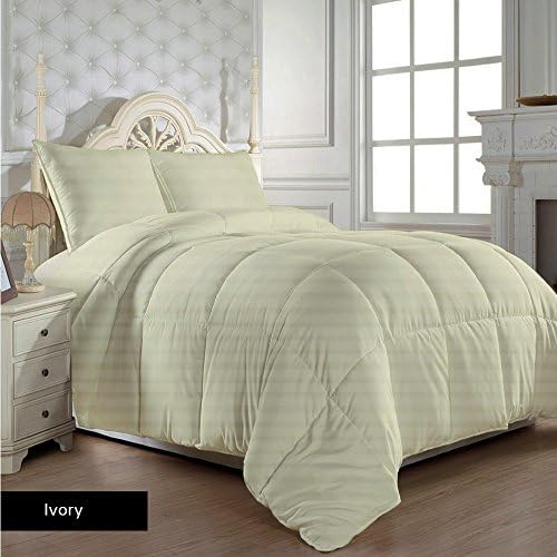 Super Soft 550 Thread Count 1pc Comforter (300 gsm Microfiber Fill Box Stitched) Emperor /Wyoming King Size, Ivory Cream Butter Stripe 100% Egyptian Cotton