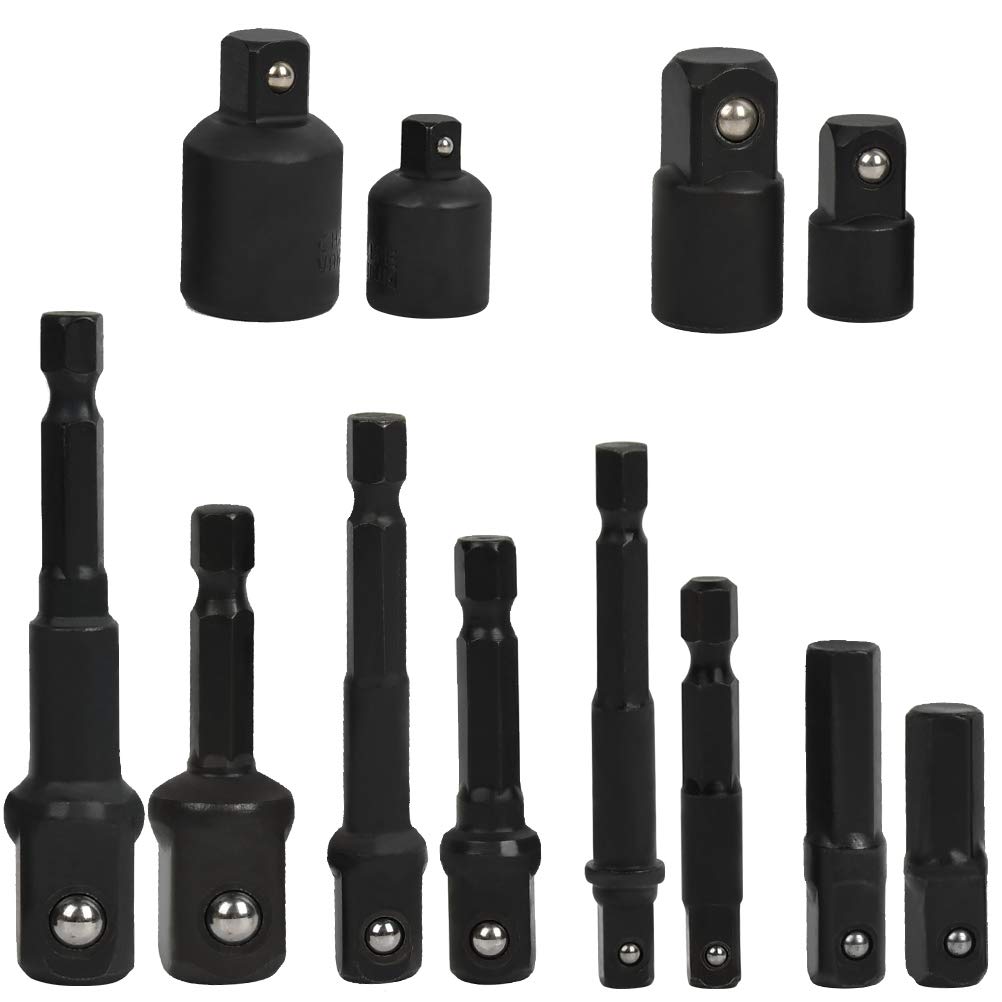 FOROREH 12Pcs Extension Socket Adapter Set, Drill Bit Extension Set 1/4,3/8,1/2 inch Drive with 2 Adapters+2 Reducers for Impact Driver Ratchet Docket Extentsion
