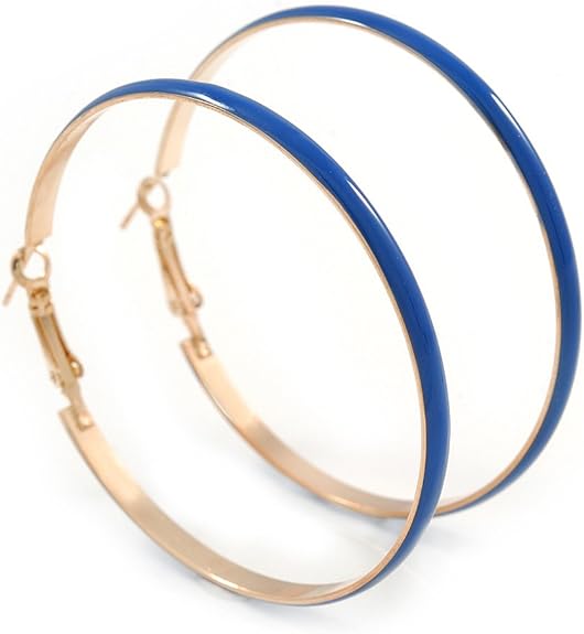 60mm Large Blue Enamel Hoop Earrings In Gold Tone Jewelry