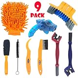 Bike Cleaning Tools Set (9 Pack), Bicycle Clean Brush Kit Suitable for Mountain, Road, City, Hybrid, BMX Bike and Folding Bike Chain/Crank/Sprcket/Tire Corner Rust Blot Dirt Clean | Durable/Practical