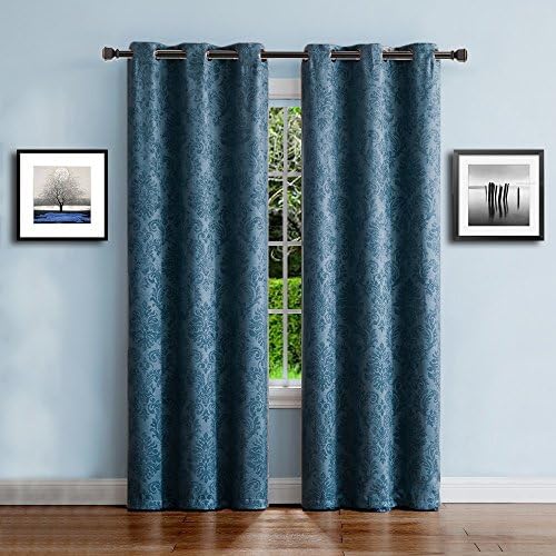 Warm Home Designs 1 Pair (2 Panels) of Extra Long Blue Teal Insulated Thermal Blackout Curtains with Embossed Textured Flower Damask Pattern. Each Window Panel is 38" X 108" in Size. EV Teal 38x108