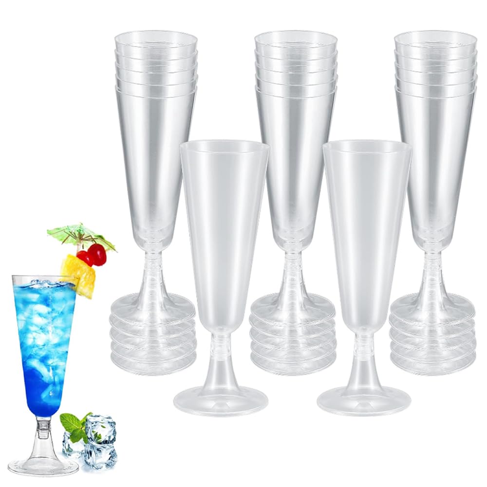 YZDZSW 25 Pcs Plastic Champagne Flutes, Disposable Prosecco Glasses, Plastic Flute Glasses for Mimosa Martini Margarita (Transparent 2)