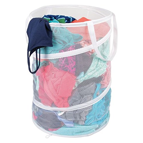 mDesign Mesh PopUp Collapsible Laundry Clothes Hamper Basket White
