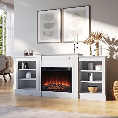 BELLEZE Modern 66 Inch Electric Fireplace Mantel TV Stand & Media