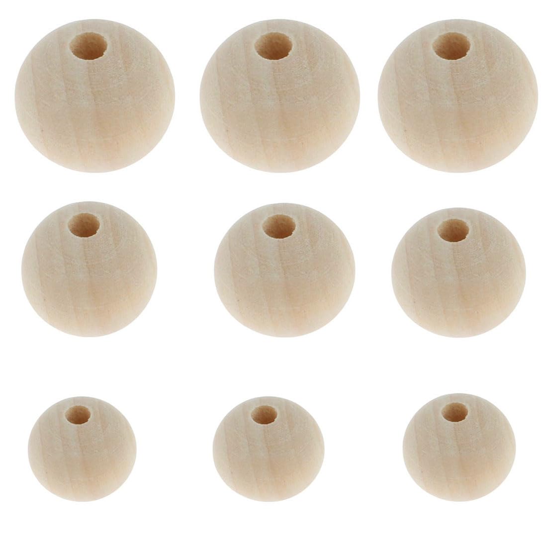 Natural Wooden Bead Kit Set, 8 mm + 10 mm + 12 mm, 300 Pieces Wooden Balls Spacer Beads Colourless Wooden Beads for Threading Crafts Spacer Beads