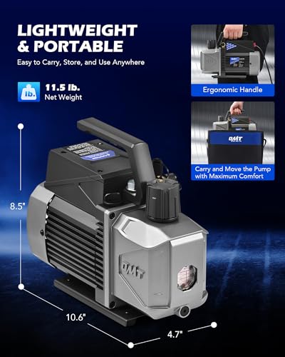 Orion Motor Tech Bomba de vacío A2L, 3.5 cfm 1/4 hp Bomba de vacío de una sola etapa a prueba de chispas para R1234yf R32 R134a R22 R410A con vacío 15 micrones Ultimate, Bomba de vacío Auto HVAC