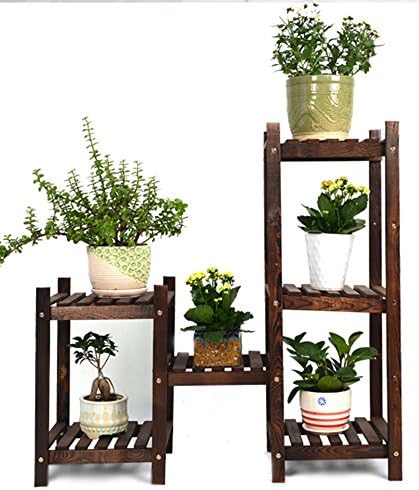 Carbonized Pine Wood Shelf 3 Tiers Design Handmade Plant Stand Burned Cedar Bonsai Gardening Planter Shoe Racks Balcony Living Room Indoor Outdoor Bathroom (Combination 3)