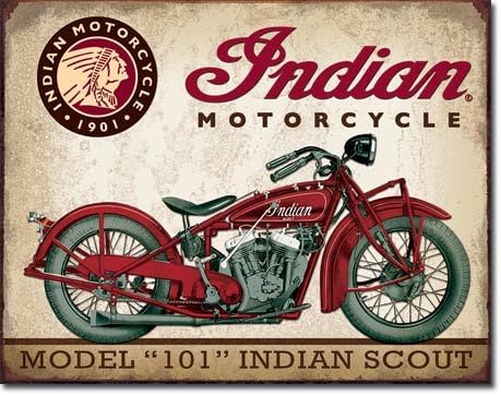CLASSIC ART/ARTWORK - Cars - Automobiles - Motorcycles [35421933] - "INDIAN MOTORCYCLES - Indian Scout" - Artwork/Sign Is Paint On Metal [TSFD]