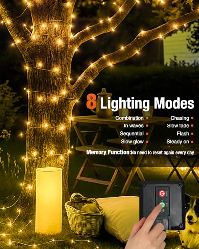 bitjam Pack of 2 Outdoor Solar String Lights, 5+2M 50 LED 8 Mode IP65 Waterproof Solar String Lights Outdoor with Memorization for Fence, Garden, Balcony, Decoration, Warm White