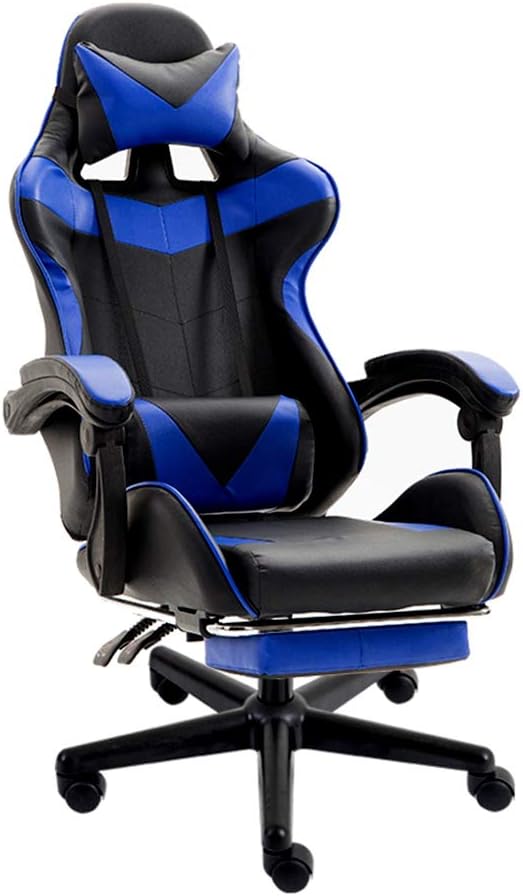 Soontrans Gaming Chair Racing Computer Chair Ergonomic Gaming Chairs Adult with Footrest High Back with Lumbar Cushion (Blue)