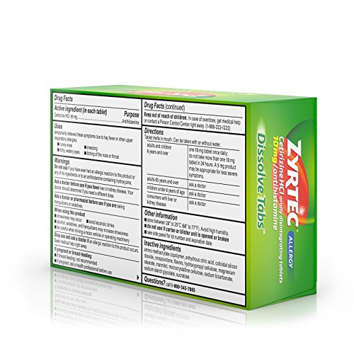 Zyrtec Allergy Relief Dissolve Tablets With Cetirizine, Citrus Flavored, 24 Count Buy Online