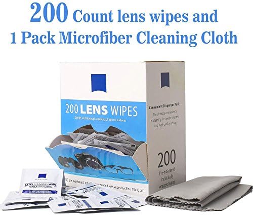Lens Wipes Eyeglass Cleaner Wipes Remove Smudges No More Scratches Streaks Residue Pre-Moistened Cleaning Wipes (200 Count) Microfiber Cleaning Cloth