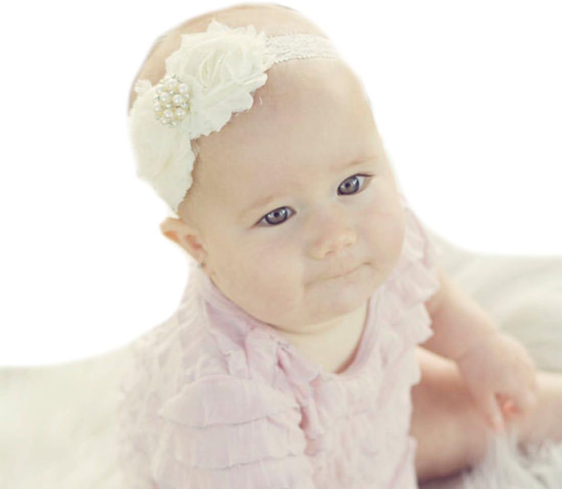 Miugle Baby Girls Shabby Chic Flower Headbands Baby, Ivory, Size 0-6years