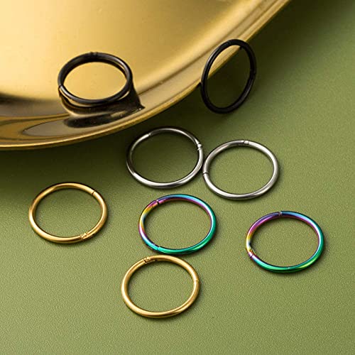 6 Pcs G23 Titanium Body Piercing Rings Hoop 16g 18g Ear Lip Septum Nose Ring Body Piercing Jewelry for Women Men Girls, Gold/Rose Gold/Silver/Black/Blue/Rainbow (18 Gauge, 8mm)