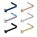 Ruifan 6PCS 18G Surgical Steel Mix Color Diamond CZ Nose Stud Rings L Shaped Piercing Jewelry 1.5mm