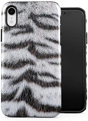 Apple iPhone XR Silicone Inner & Outer Hard PC Shell 2 Piece Hybrid Armor Case Cover Cute White Tiger Fur Pattern