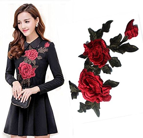 Red Green Flower Applique Embroidered Patch Collar Floral Appliques Sew on Patches Sewing for Dress