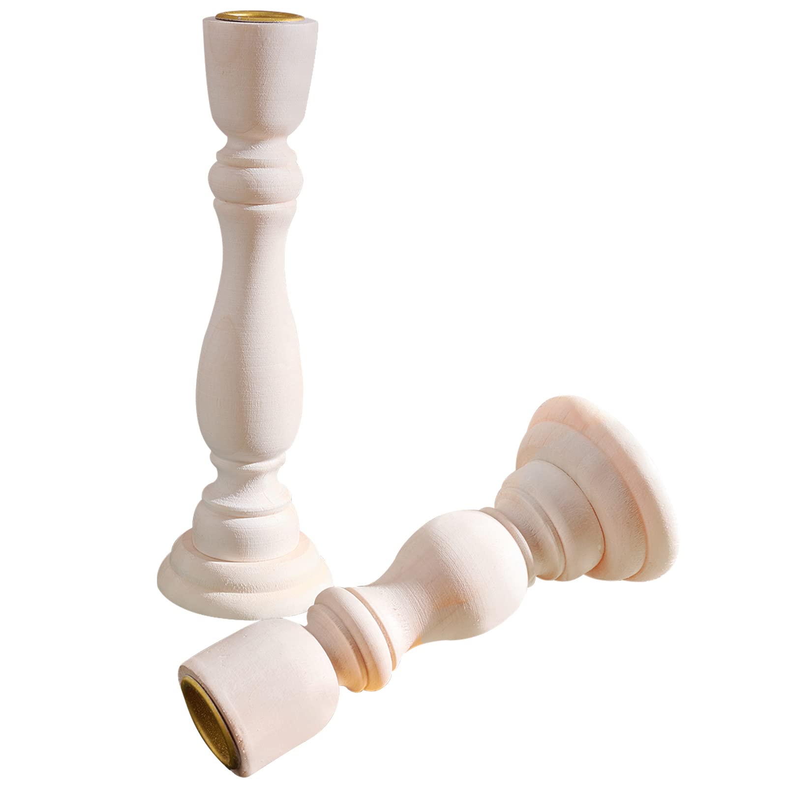 GORGECRAFT 2PCS Unfinished Wooden Candlesticks 7 Inch and 5 Inch with 0.8 inch Hole Classic Wood Candle Holders for Home Wedding Decorations