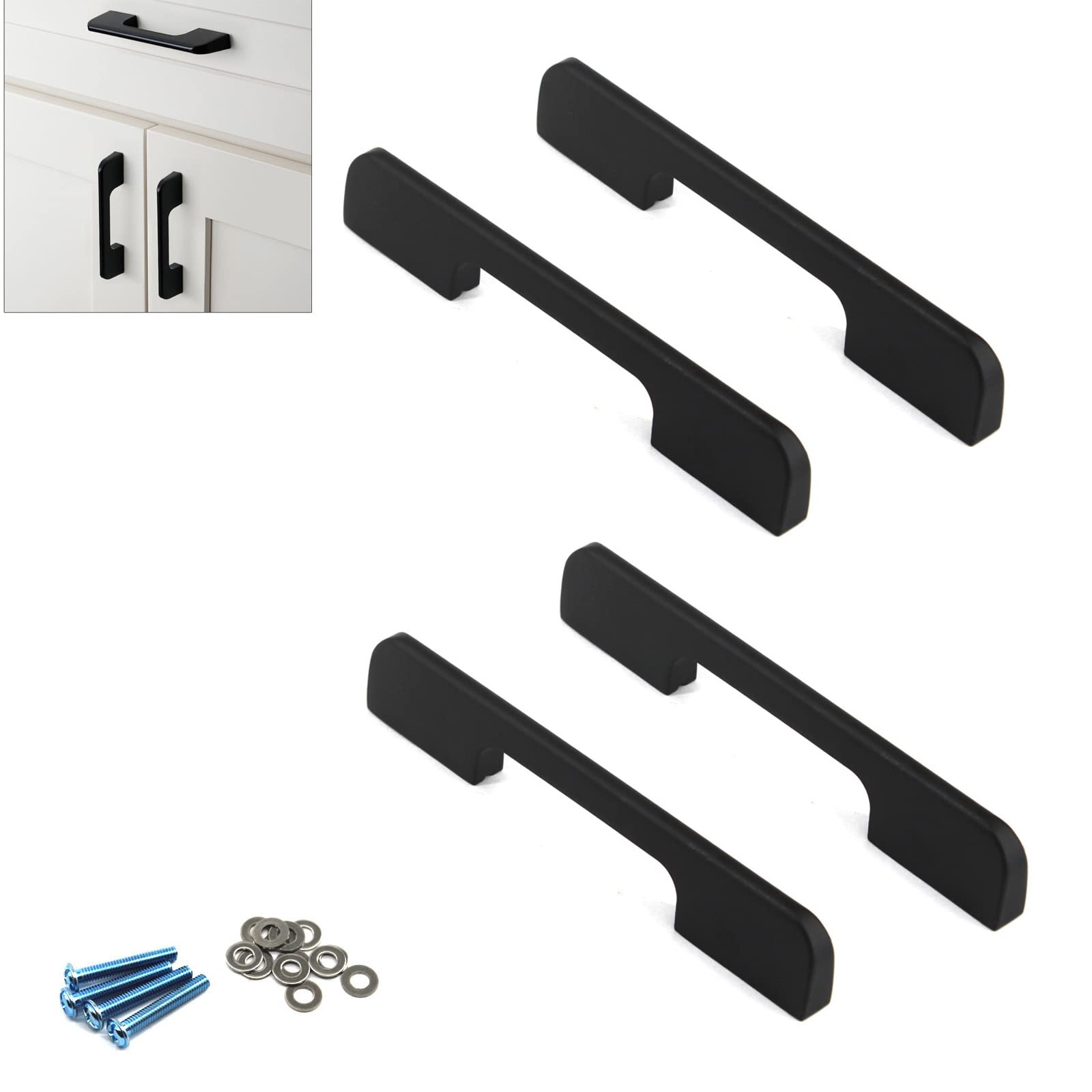 192mm Hole Center/210mm Long Black Aluminium Alloy Long Handle Pull Modern Style Kitchen Cabinet Handle Solid Aluminum Alloy Drawer Wardrobe Pull Cupboard Knobs 4(Pieces)