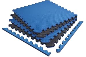 Norsk Reversible Exercise Mats 3/4" Thick EVA Interlocking Foam Tiles, Perfect Home Gym Flooring, 4 Tiles & 8 Trim Pieces, 16 Sq. Ft. 24"x24" Dazzling Blue/Black