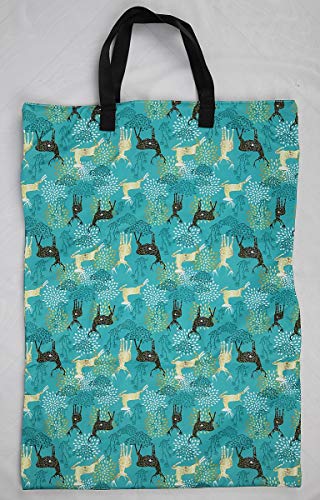 Large Hanging Wet/Dry Cloth Diaper Pail Bag for Reusable Diapers or Laundry (Blue Deer)