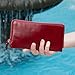 Genuine Leather Women's Wallet Long Thin Card Holder Wallet for Women Minimalist (Red)