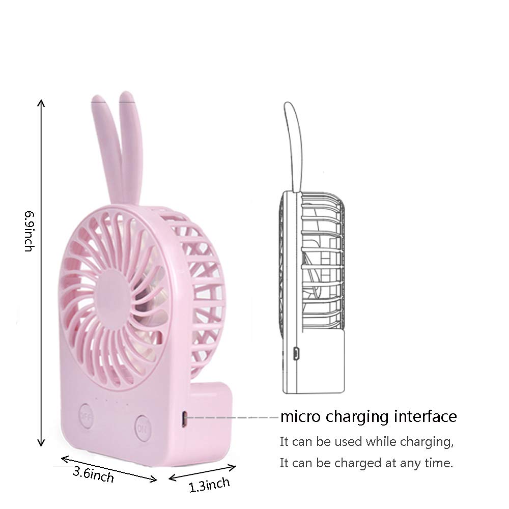 Paraclement Portable Desk Fan with Rechargeable, 1000mA Mini Rabbit Fan, Outdoor Activities Office, For Home Office Travel Ourdoor
