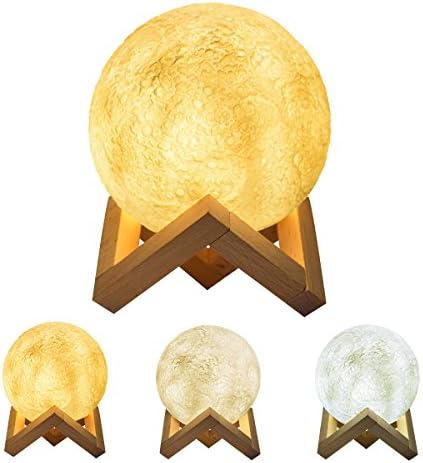 CNSTAR Moon Lamp, 5.9 inch 3D Printing Baby Moon Night Lamp,Desk Moon Decor Light 3 Colors – Cool,Warm White and Yellow for Kids with USB Charging