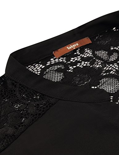Gaharu Chiffon Shirt Blouse, Women's Stylish Flutter Sleeve Lace Top Pleated Casual Solid Color Tunic Fitted V Neck T Shirts Black,L - Thumbnail 2