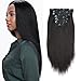 ABH AmazingBeauty Hair Yaki Straight Human Hair Clip ins Real Remy Yaky Clip in for African American Relaxed Hair 7 Pieces 120 Gram Per Set, 20 Inch