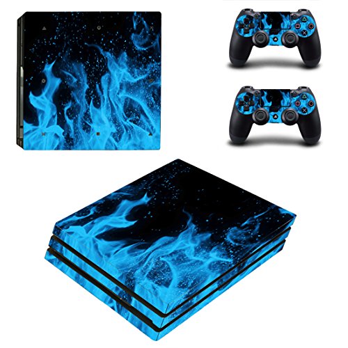 SKINOWN PS4 Pro Skins Sticker Vinly Decal Cover for Sony PS4 PlayStation 4 Pro Console and Controller Blue Ice Fire Flame