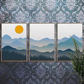 3 Piece Framed Canvas Wall Art for Living Room, Bedroom Mountain Landscape Illustration VI Canvas Prints for Home Decoration Ready to Hang - 16"x24"x3 Panels