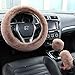 Valleycomfy Winter Warm Faux Wool Steering Wheel Cover with Handbrake Cover Gear Shift Cover Set Universal 15 Inch 1 Set 3 Pcs, Cameo Brown