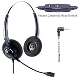 Arama Telephone Headset with BOOM Mic Volume Mute 2.5mm Jack for Cisco Linksys SPA Polycom Panasonic Zultys Gigaset Grandstream Office IP and Cordless Dect Phones (CTH-J25D)