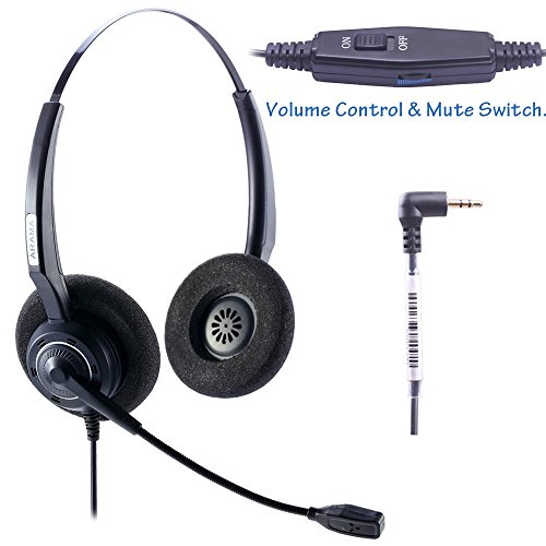 Arama Telephone Headset with BOOM Mic Volume Mute 2.5mm Jack for Cisco Linksys SPA Polycom Panasonic Zultys Gigaset Grandstream Office IP and Cordless Dect Phones (CTH-J25D)