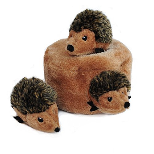 ZippyPaws - Woodland Friends Burrow, Interactive Squeaky Hide and Seek Plush Dog Toy - Hedgehog Den