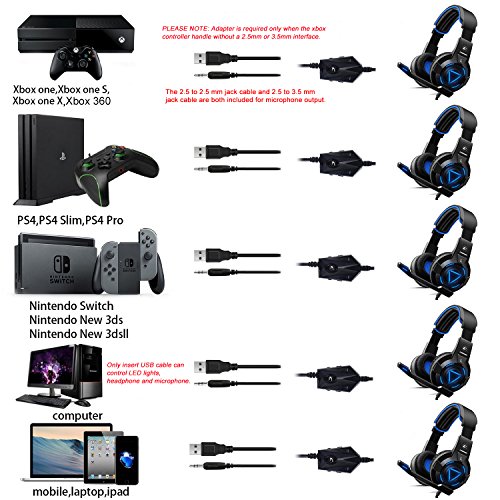 [2018Newest]Gaming Headset for Xbox One, Best 7.1 Surround Sound Headsets Multi-function Controller for PS4,PS3,Xbox 360,Nintendo Switch,PC, Headphones with LED Lights and Noise Canceling Microphone - Thumbnail 2