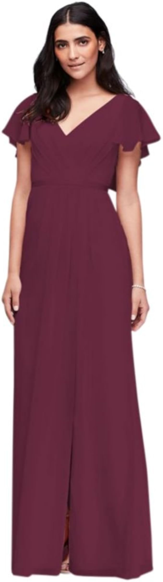 flutter sleeve georgette wrap bridesmaid dress