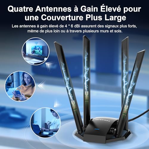 NEWFAST AC1300Mbps WiFi Stick for PC U329, Powerful Dual Band 5G/2.4G WiFi Stick USB 3.0, MU-MIMO, USB Wi-FI Adapter with 4 6dBi Antenna, Compatible with Windows XP/7/8/8.1/10/11