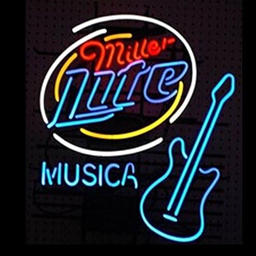 LiLingU Neon Signs, Real Glass Neon Sign "Miller Lite Musica" Appropriate for Gifts, Bar Signs with High Fine Process for Bar, Pub, Hotel, Restaurant, Wedding Party, Valentine's Day,Bedro