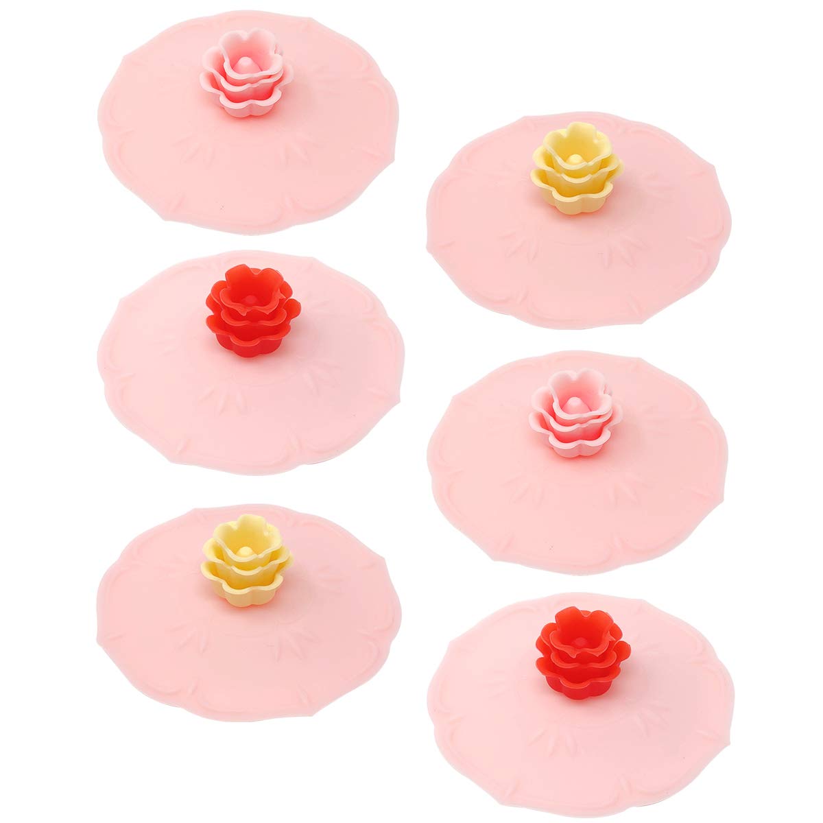 Wrapables Silicone Cup Lids Anti-Dust Airtight Mug Covers for Hot and Cold Beverages, (Set of 6), Flowers